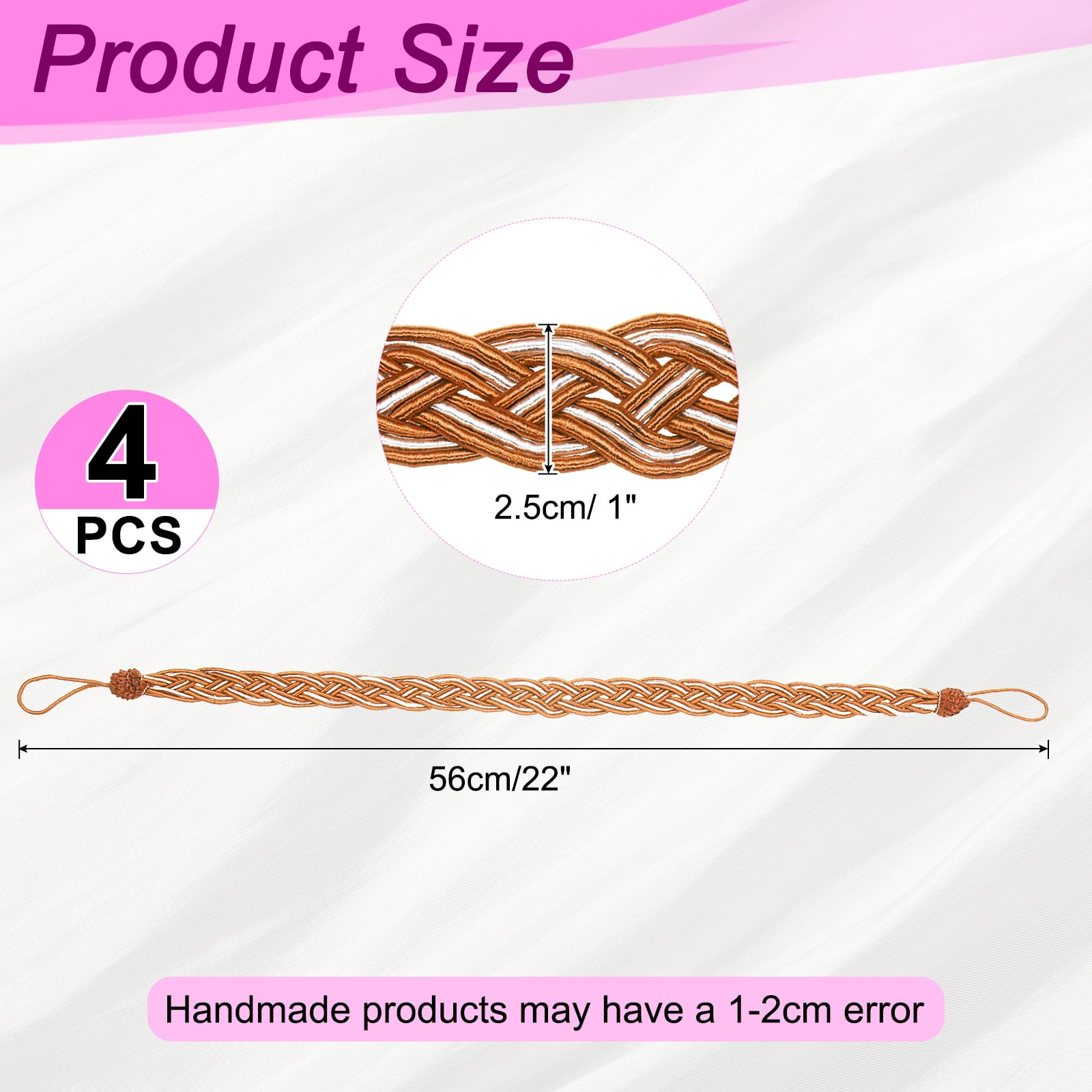 Unique Bargains Curtain Tiebacks Braided Drapery Holdback Orange 23" 4 Pcs