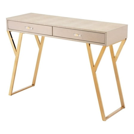- Modern Contemporary Sofa Accent Side End Table Console, Cream, Faux Leather Stainless Steel