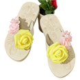 thumbnail image 5 of IEMIEMIEM Women's Platform Flip Flops Floral Wedge Sandals Comfortable Soft Cushion Slip on Summer Beach Vacation Thong Indoor Outdoor Walking Shoes Beige 7 Wide, 5 of 6