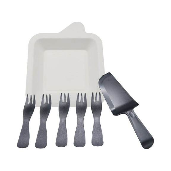Set of 20 Paper Small Square Plate Plastic Disposable Black Tableware Party Cutlery Set