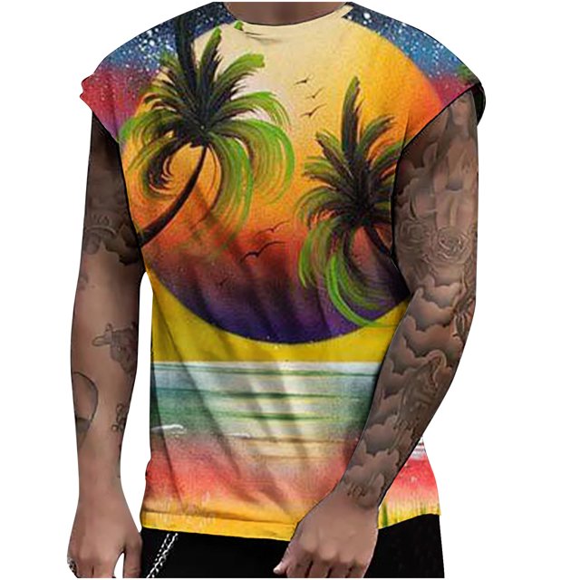 Moda de verano para hombres Impresión 3D Hombro expandido Casual Deportes Casual Camiseta sin mangas Chaleco Pompotops oipoqjl30654