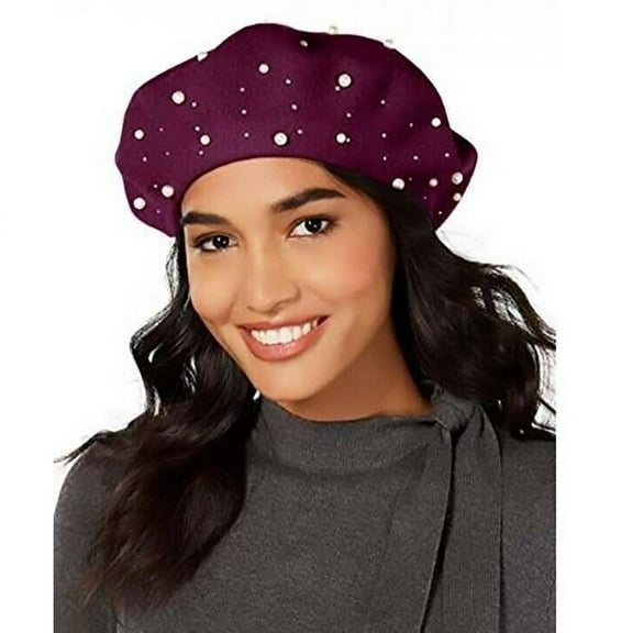 International Concepts I.N.C. Embellished Wool Beret, WINE New with box/tags
