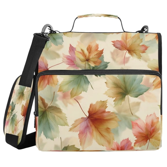 Water-Resistant 3-Ring Binder Organizer with Multiple Pockets Zipper Binder Bag for Office Watercolor Maple Leaves Pattern