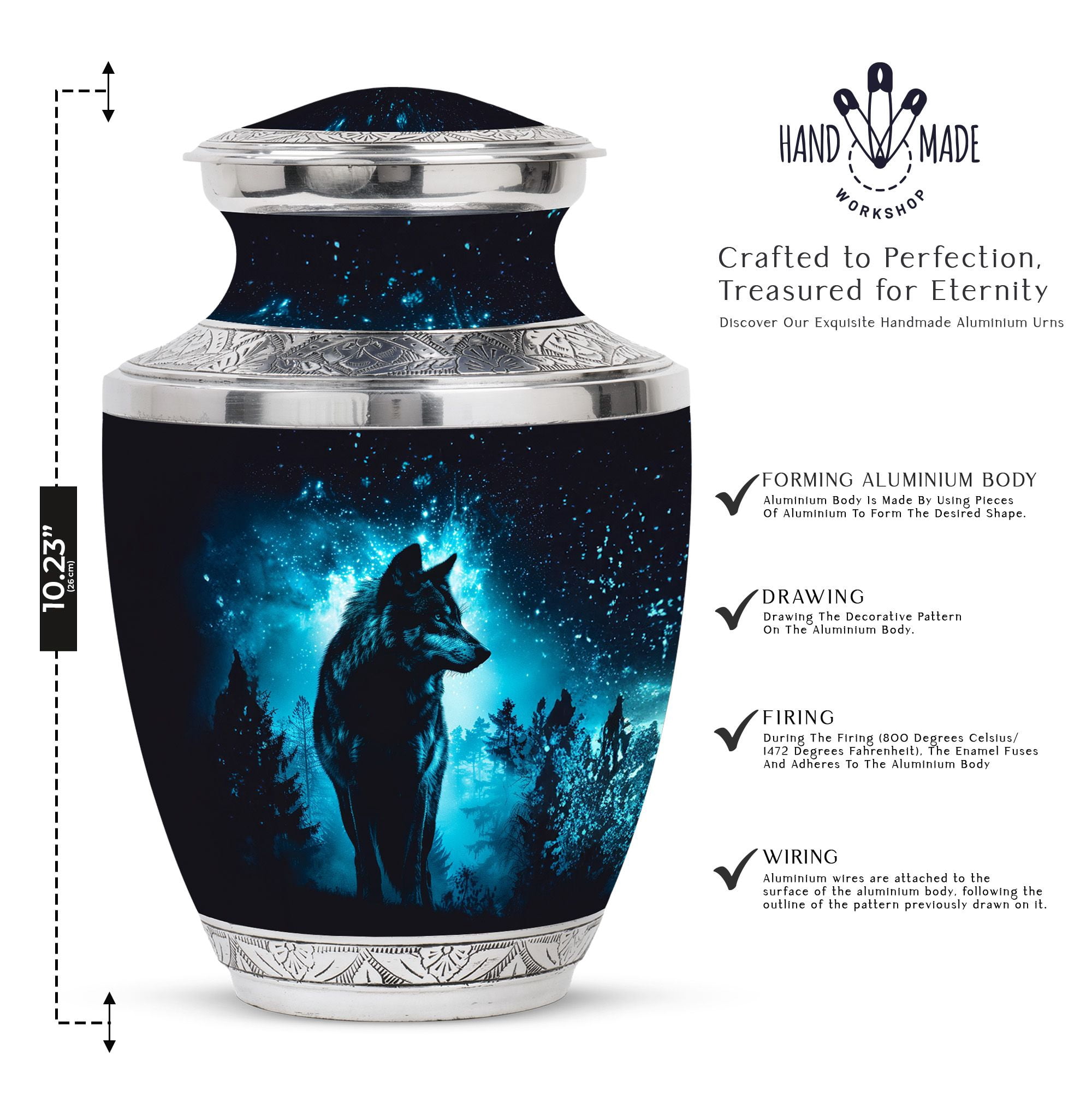 KARYLIZ Wolf Urns&nbsp;For Human Ashes Adult Man - Urn - Black Urn for Ashes for Women Small - Mini Funeral for Human Ashes - Memorial Urn for Male & Female (Combo of 5, Large 10 Inch & Small 3 Inch)