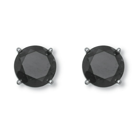 Round Genuine Black Spinel Sterling Silver Stud Earrings