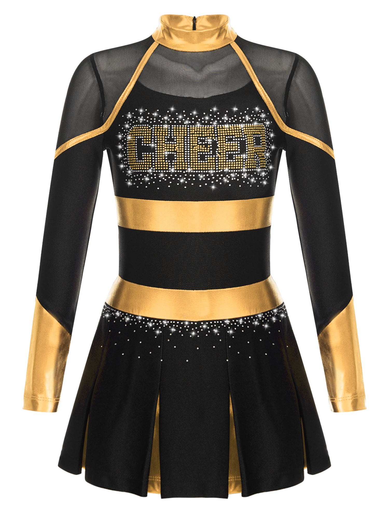 iiniim Cheer Leader Girls Cheerleading Uniform Complete Dress Black&Gold 6