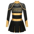 thumbnail image 5 of iiniim Girls Cheer Leader Cheerleading Long Sleeve Crop Top Skirt and Pom Poms Stocking Hair Tie Gold&Black 14, 5 of 7