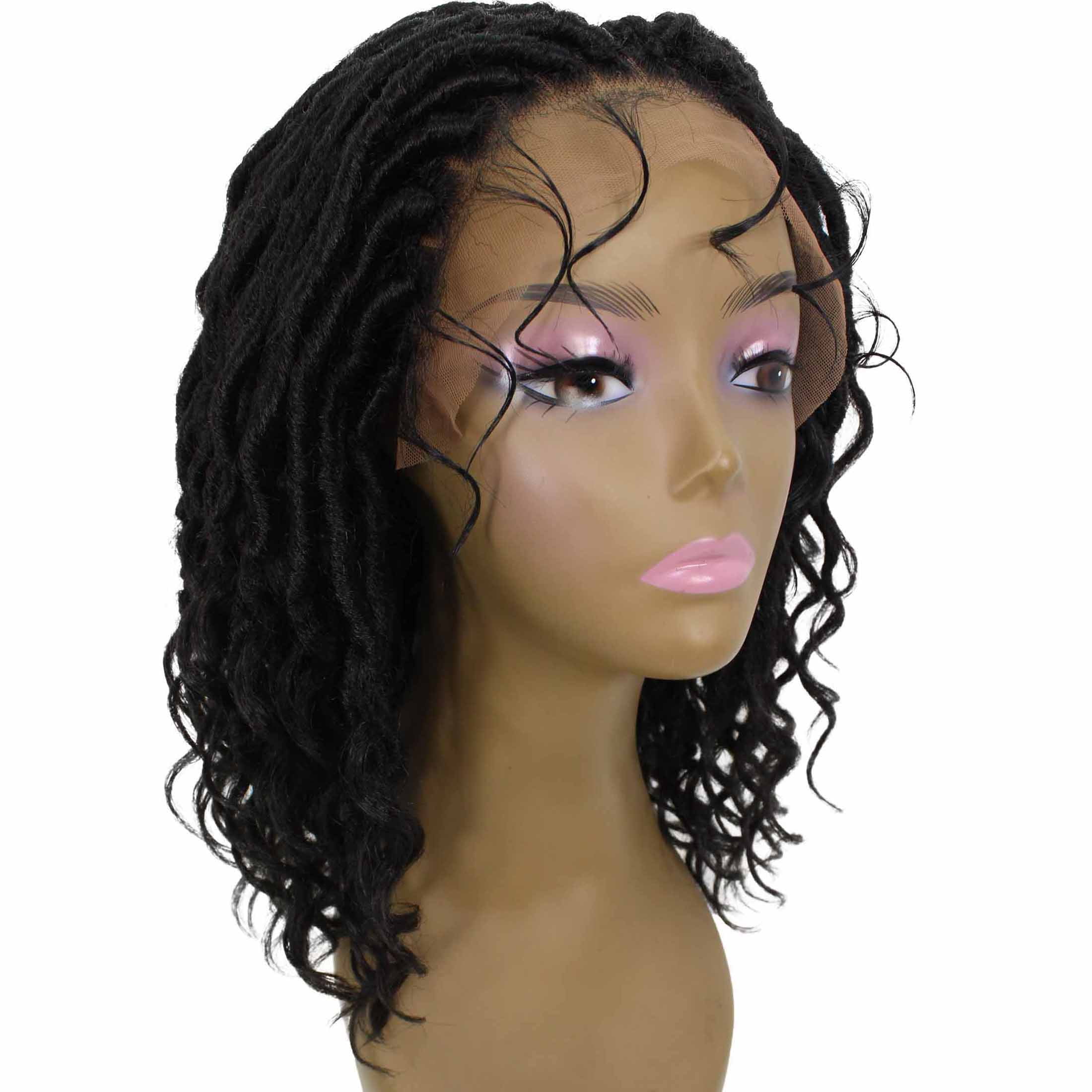 LUXLUXE Andrea 4x4 Curly Long 4X4 Hand Tied Lace Braid Wig, Beauty Heat Resistant Fiber, Black Color