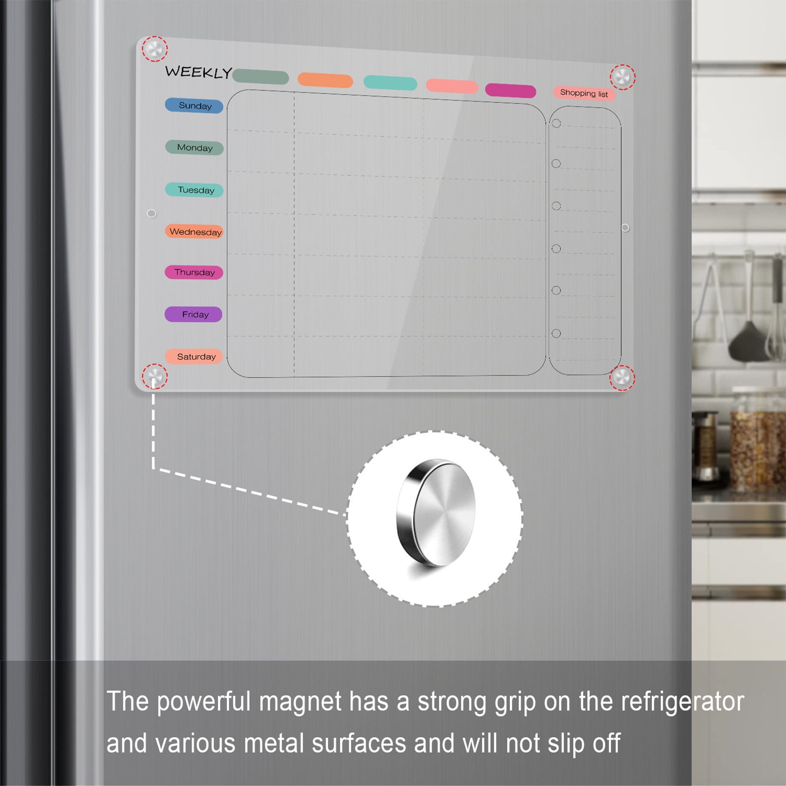 BCZHQQ Magnetic Acrylic Calendar Board for Fridge - 17'x12' Clear Monthly Planner & Whiteboard,Easy Write & Erase,Home Organization Stickers,4 Strong Magnets