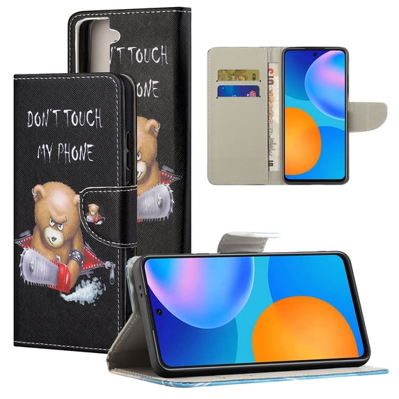 TECH CIRCLE Wallet Case For Samsung Galaxy S21 FE,Shockproof Pattern Magnetic Kickstand Card Holder Leather Flip Case Cover,K