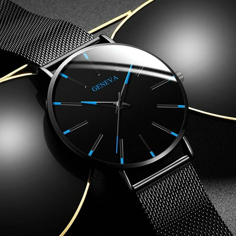 2024 Geneva Minimalist Watch Men Ultra Thin Blue Stainless Steel Mesh Belt Watches Man Business Casual Quartz Wrist Watch M Black Orange Walmart