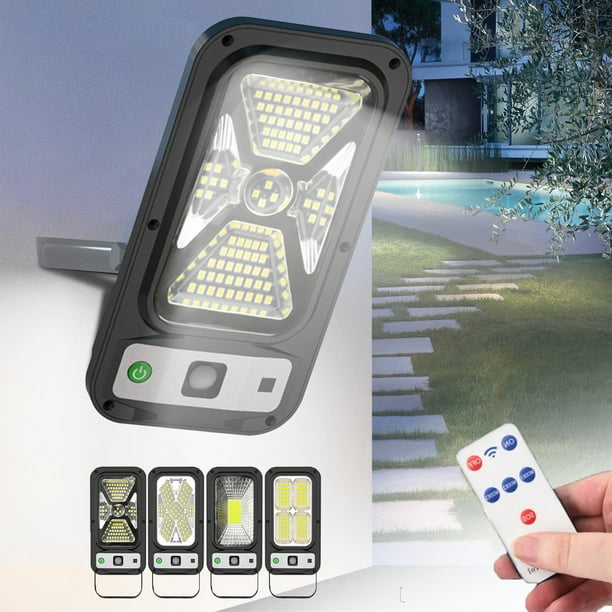Fiudx Luces Solares para Exterior, Sensor de Movimiento, 3 Modos de Iluminación, Impermeables Ip65, Control Remoto de Montaje En Pared, para Patio, Jardín o Puerta de Entrada, Fácil Instalación, 18,5