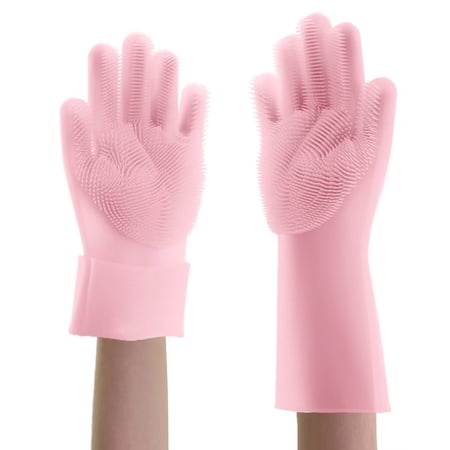 SHARE SUNSHINE Silicone Gloves Reusable for Dishwashing/Pet Bathing/Cleaning(Pink)