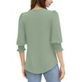 thumbnail image 5 of bbyeadc Womens Summer T-Shirts 2025 Round Neck Smocked Cuff Ruched Shirts 3/4 Sleeve Dressy Casual Loose Basic Trendy Tops Summer Solid Business Casual Blouses, Light Green L, 5 of 7