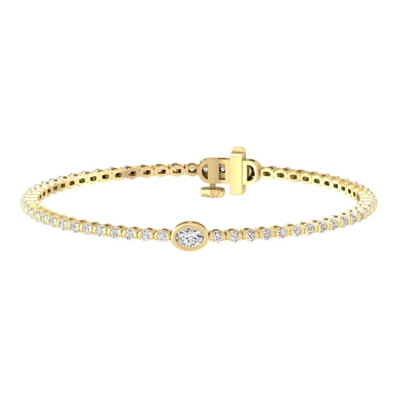 Araiya Fine Jewelry 14K Yellow Gold Oval and Round-Shape Lab Grown Diamond Bracelet for Women (1 1/2 cttw, D-F Color, VS1 Clarity) 7inch