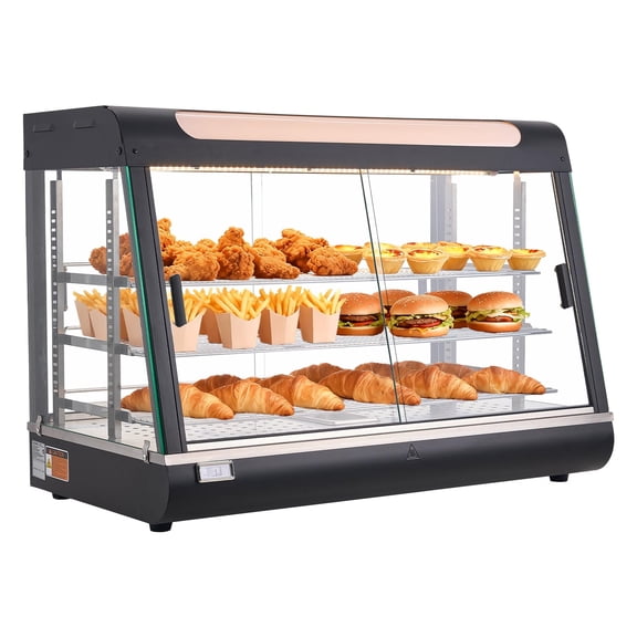 VEVOR 3-Tier Commercial Food Warmer Display, 1400W Food Display Warmer with LED Light, Top Storage and Adjustable Shelves, 86℉~185℉ Steam Heating, 137Qt/130L for Hamburger, Pizza, Bread,Fried Chicken