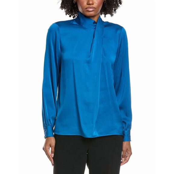 Elie Tahari womens The Jaden Silk-Blend Blouse, XL, Blue