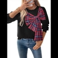thumbnail image 3 of Suéter Informal de Larga con Cuello Redondo para Mujer, con Costuras A Cuadros y Lazo, Además de Sudadera Gruesa de Terciopelo, Color Negro. Negro L, 3 of 9
