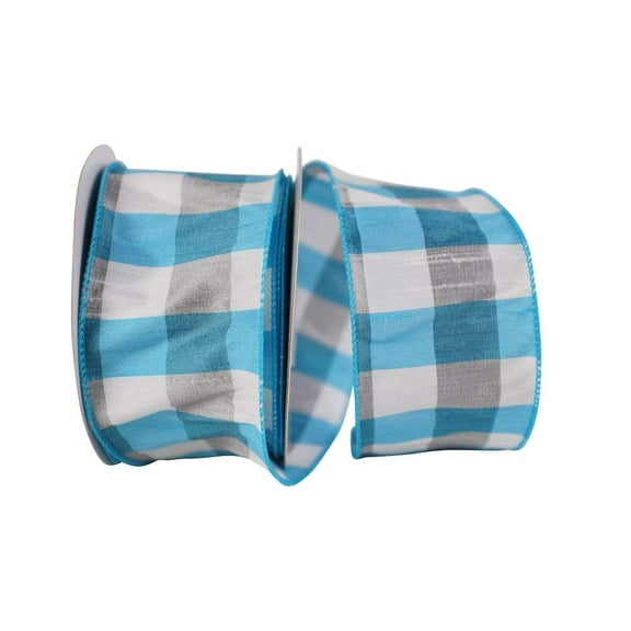 Wire Edged Dupioni Grand Check Blue and White Ribbon 2 1/2" 10 Yards …