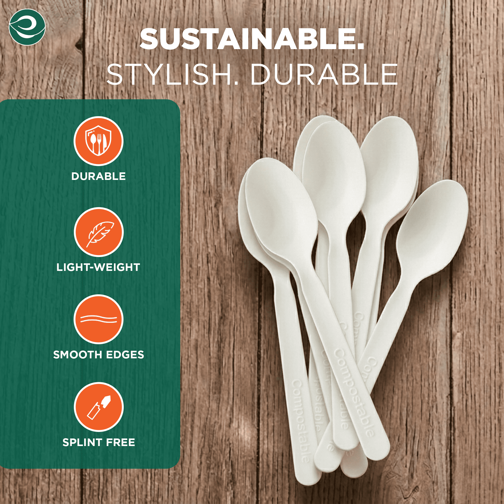 EcoSoul Compostable Spoons, 24 Count, Plant-Based Disposable Spoons for Parties, Picnics, Catering and Everyday Use