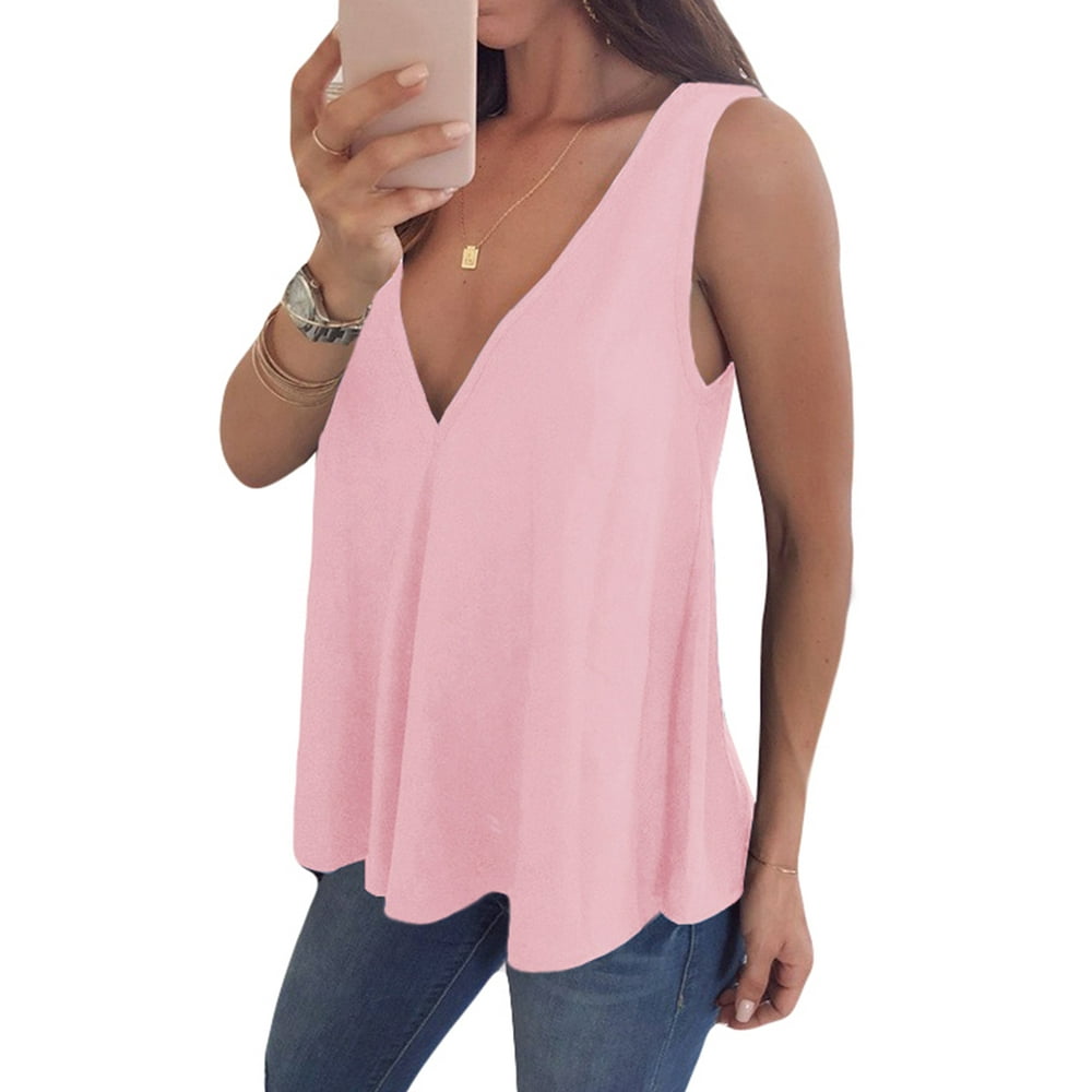 Sexy Dance - Plus Size Women Chiffon Sleeveless T Shirt Blouse Deep V ...