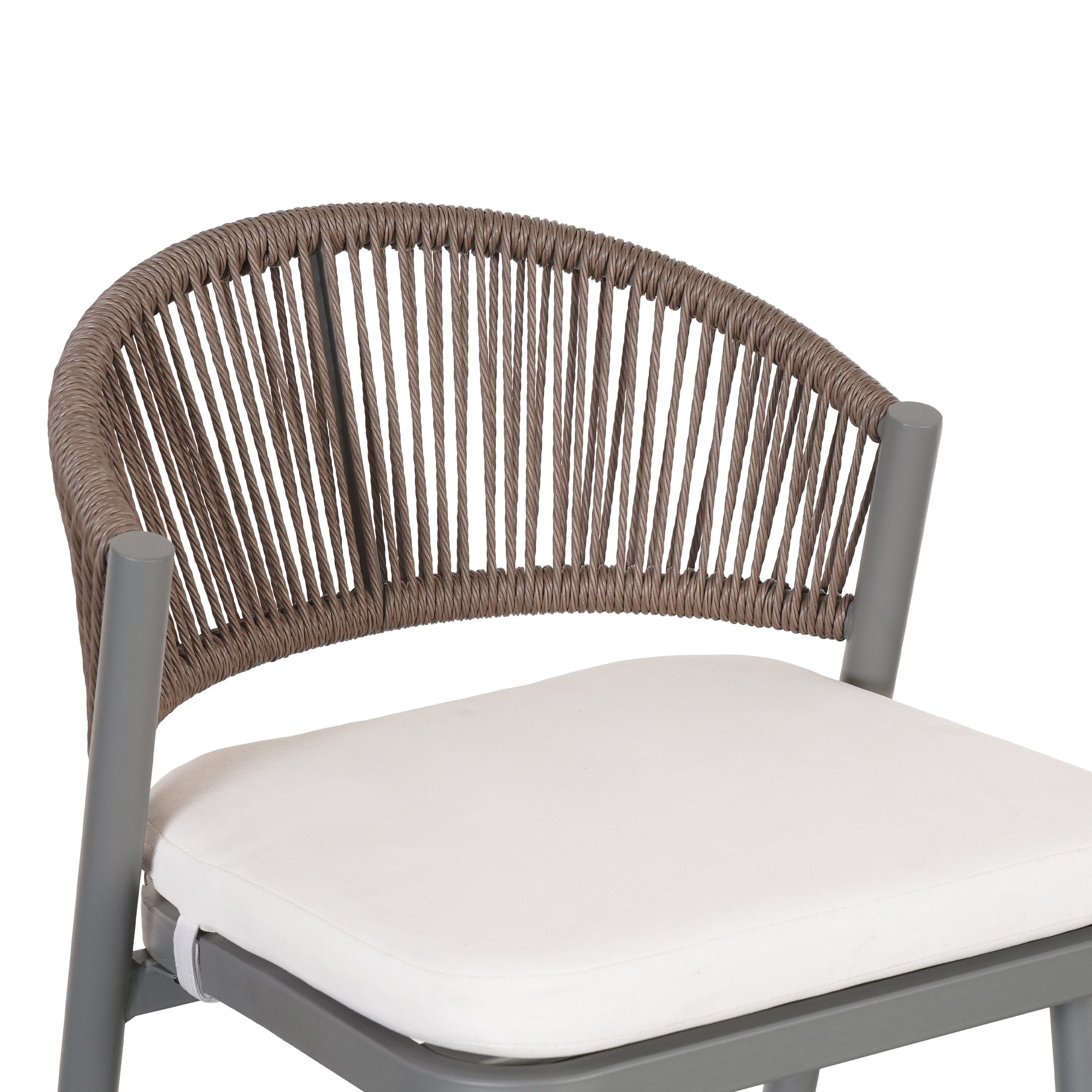 Amara Modern Outdoor Patio Barstools, Iron Frame, Scallop-Shaped Backrest, Matte Grey, Set of 2