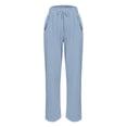 thumbnail image 4 of Blue Womens Sweatpants Women's Cotton and Linen Elastic Waistband High Waistband Pocket Pants Side Buttons Nine Point Pants Loose Casual Pants Straight Leg Pants Casual Pants Women, 4 of 5