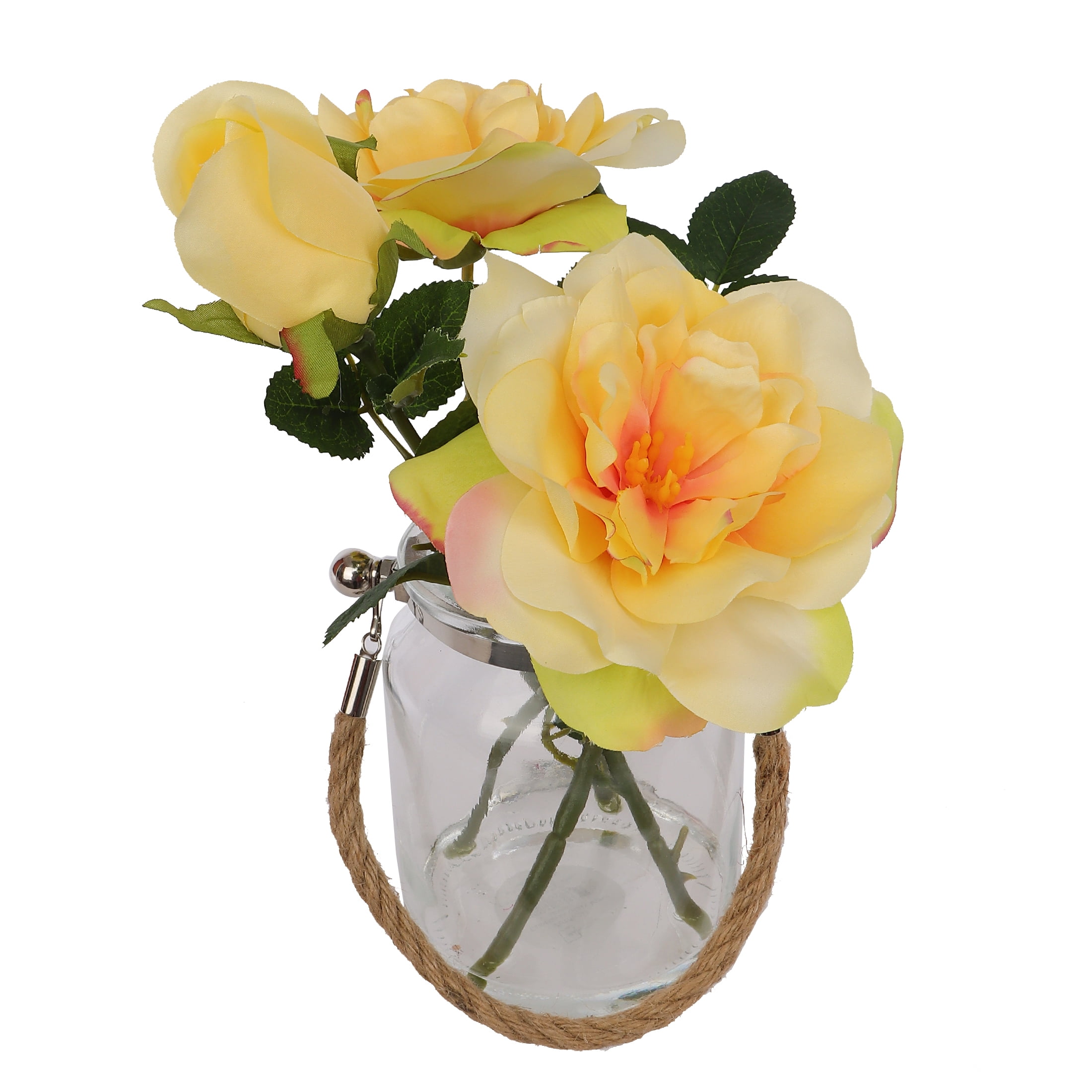 Mainstays 12" Yellow Camelia in Clear Glass Jar - Everyday / Greenery / Artificial Flowers