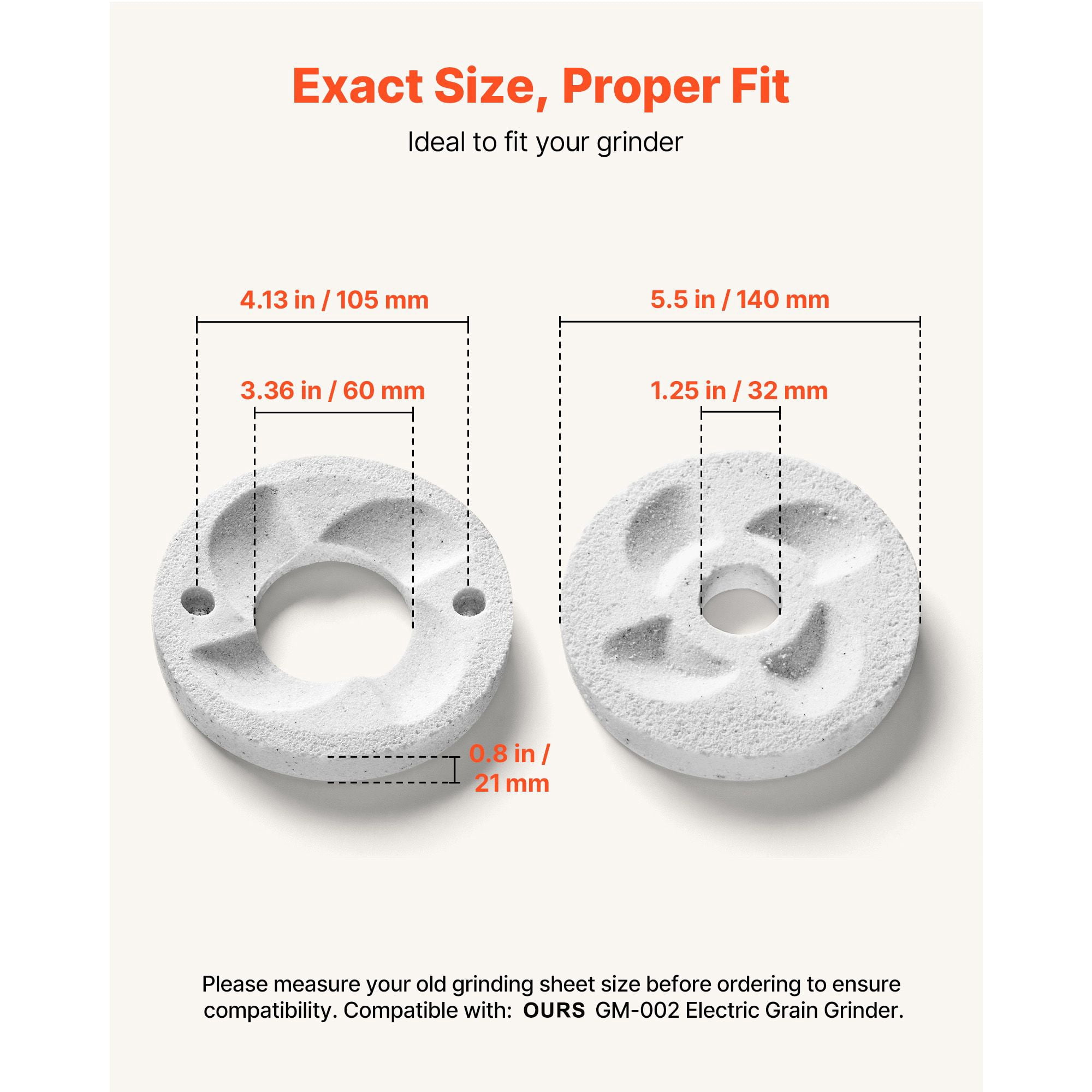 Grinding Sheets for Electric Grain Mill, 2PCS Marble Dry and Wet Grinding Discs, Compatible with GM-002, 5.5 Inch Size for Grains, Coffee, Spices, Fruits, Meat