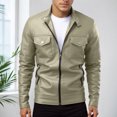 thumbnail image 4 of Men's Leather Jacket 2025 Lightweight Slim Fit Long Sleeve Collared Zip Up Jacket with Pockets Outerwear Coat, 4 of 5