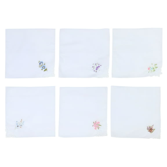 TELOLY 6pcs Women Cotton Handkerchiefs Flower Embroidered Handkerchief (Random Style)