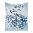 thumbnail image 1 of Seagulls Soft Flannel Fleece Blanket, Seagulls in Flight over Rocky Shore Crashing Waves Simplistic Sketch Design, Cozy Plush for Indoor and Outdoor Use, 60" x 80", Blue White Navy, by Ambesonne, 1 of 6