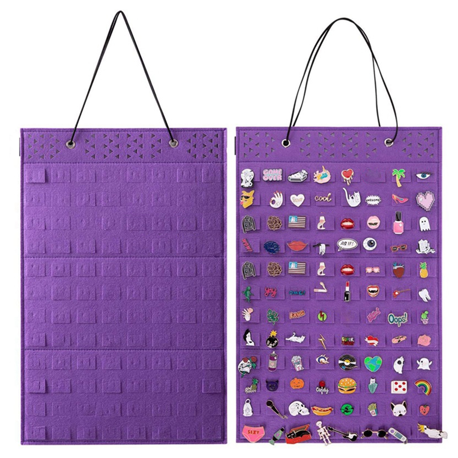 Hanging Brooch Organizer Wall Hanging Pin Organizer Felt Brooch Storage Bag with 96 Pin Capacity Space-saving Display Case for Enamel Pins Earrings