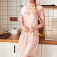 thumbnail image 3 of Summer Nightgown For Womens Ice Silks Lace V-neck Short Sleeve Nightdress Sleepdress Home Casual1026 BurgundyM, 3 of 5