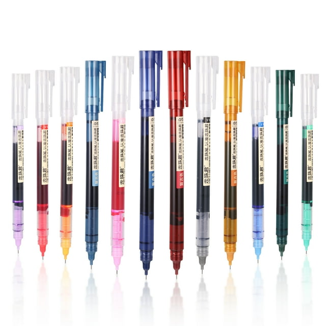 Wisewang 12 Pieces 0.5mm Rolling Ball Pens Gel Color Mixed Extra Stationery Student Office Quick-Drying Pen Fine for Planner