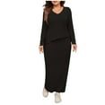 thumbnail image 7 of asdoklhq Plaid Dresses for Women Long-sleeved-neck Fashionable Solid Color Irregular Hem Hip Skirt Suit Black 3X, 7 of 7
