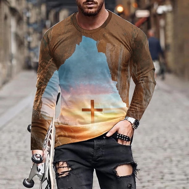 Amzcrzy - Sudadera Para Hombre, Informal, Cuello Redondo, Manga Larga, Camiseta Estampada, Blusa, Multicolor, 3Xl