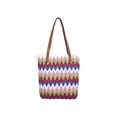 thumbnail image 2 of Bolsa de paja de rayas onduladas con asas dobles de cuero, bolso de hombro tejido ligero para playa, vacaciones, exteriores, uso casual, multicolor, 2 of 6