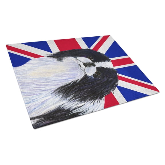 Caroline's Treasures Japanese Chin with English Union Jack British Flag Glass Cutting Board Large Size