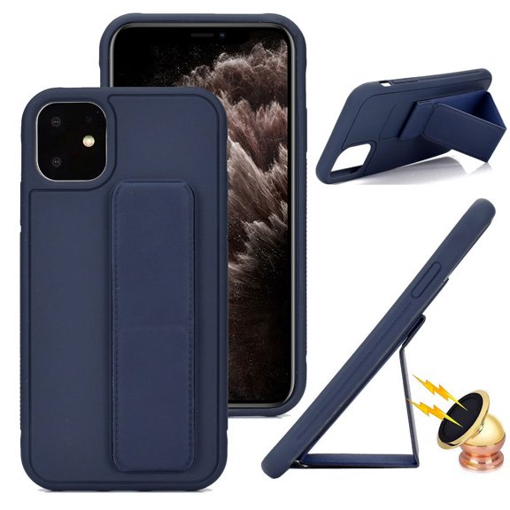 ZHaobin Magnetic Holder Stand Kickstand Hand Band Cell Phone Case for iPhone 16 15 14 13 12 11pro Max XR 8Plus Bracket Wrist Strap Cover (Navy,For IPhone 7 8)