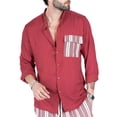 thumbnail image 2 of Blusa informal con botones, talla M, color rojo, camisa de manga larga con cuello y costuras en contraste para hombre, 2 of 6