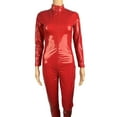 thumbnail image 5 of ZDHoor Women's Shiny Liquid WetLook Zipper Front Catsuit Mock Neck Glossy Leotard Skinny Jumpsuits Red 4XL, 5 of 7