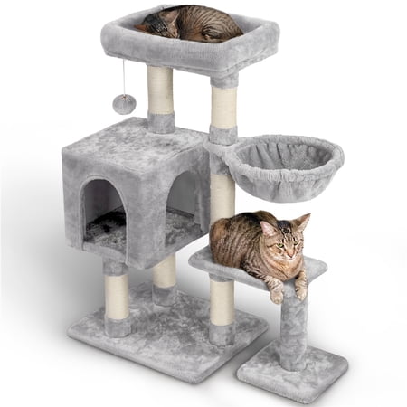 SmileMart 4-Level Cat Tree Condo with Plush Perch, Light Gray