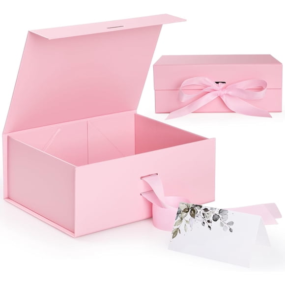 Plegable Magnética Caja de Regalo con Cinta, Caja de Regalo con Lazo de Satén 11.4x8.6x4.1 Inches para Boda, Embalaje, Regalo, Cumpleaños, Navidad, Fiesta (Rosa)