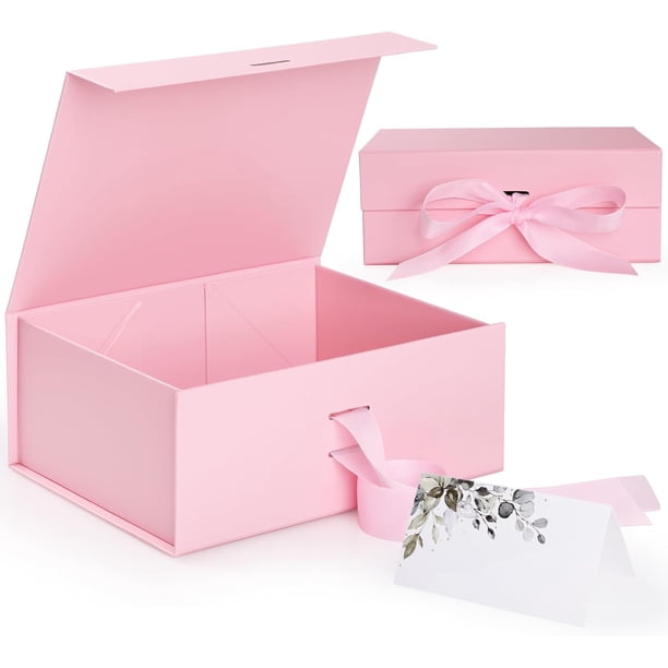 Plegable Magnética Caja de Regalo con Cinta, Caja de Regalo con Lazo de Satén 11.4x8.6x4.1 Inches para Boda, Embalaje, Regalo, Cumpleaños, Navidad, Fiesta (Rosa)