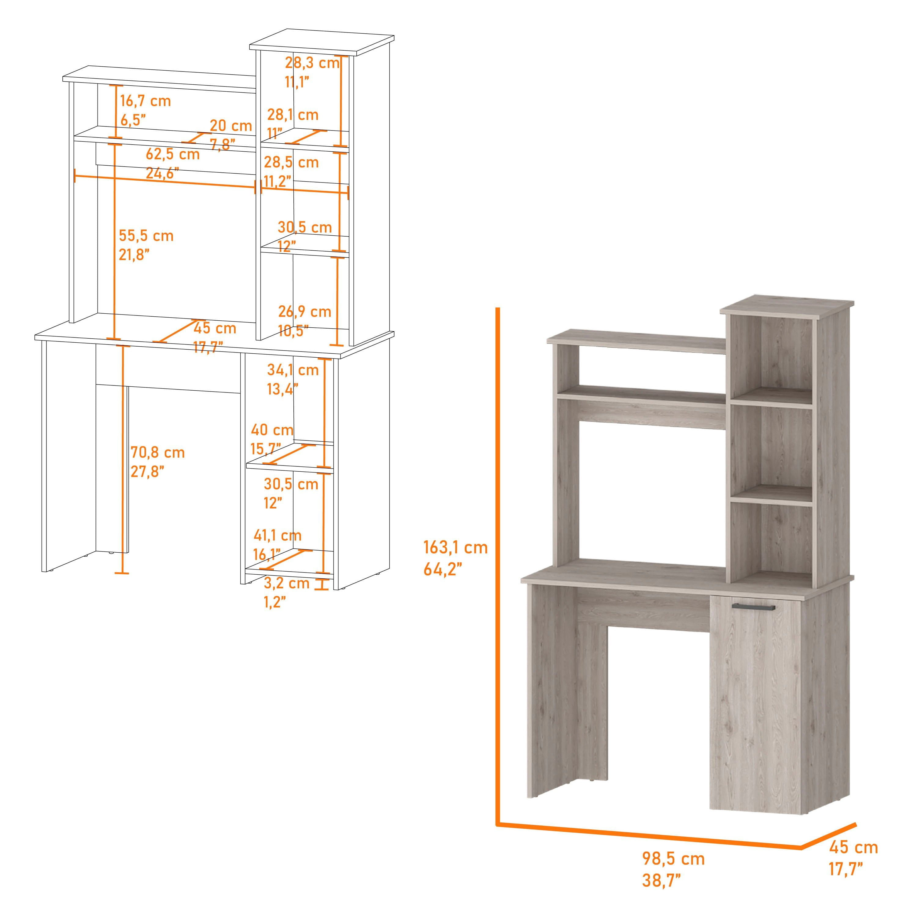 Asteroutdoor Computer Desk with Hutch and 3-Tier Storage Shelves, 38.7 in W