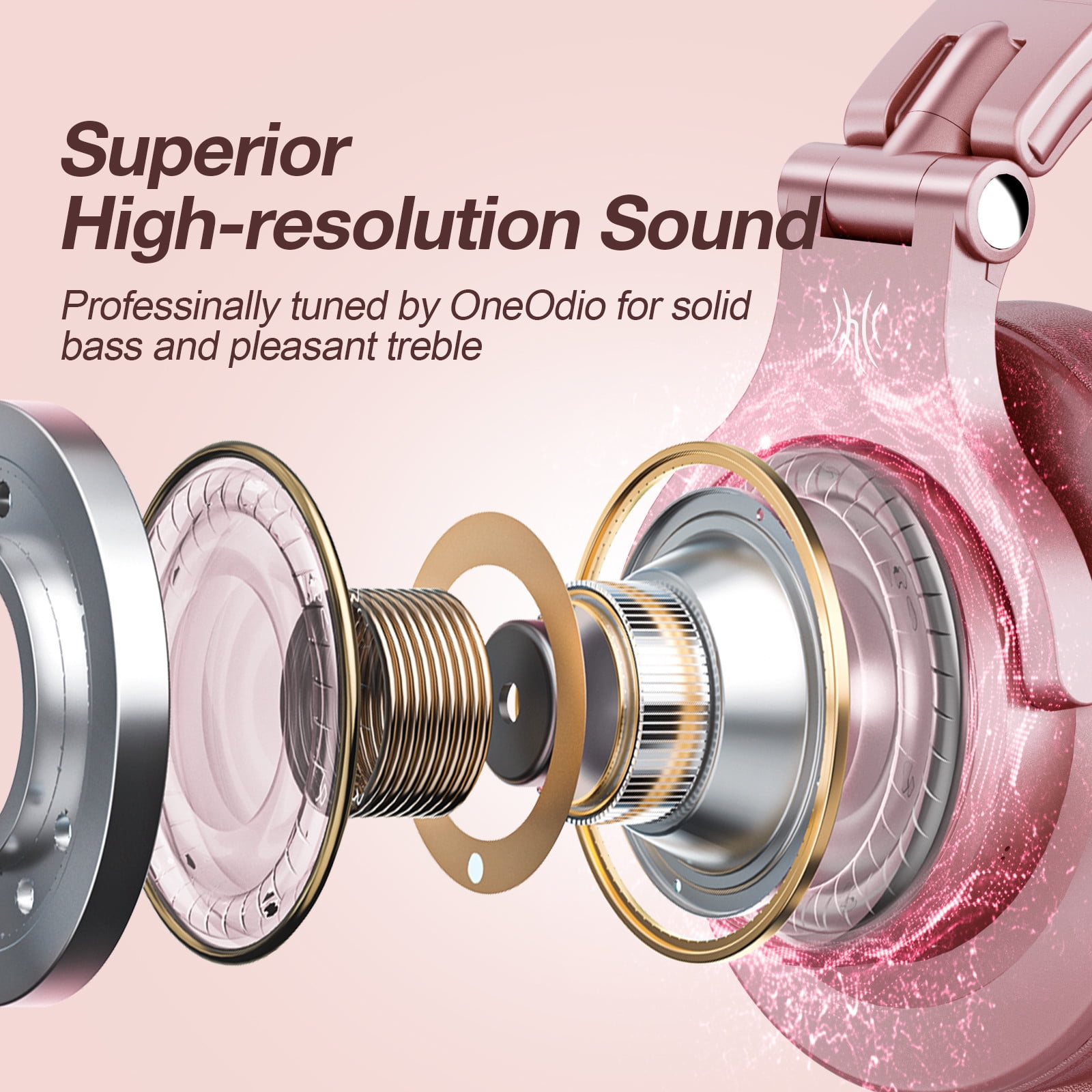 OneOdio Wireless Bluetooth Over Ear Headphones for Women and Girls,Stereo Jack for Guitar Amp Computer PC Tablet，72 Hours Playtime-A70 Rose Gold