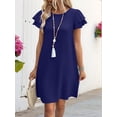 thumbnail image 6 of Women's Summer Dresses Ruffle Sleeve Round Neck Loose Swing Sundresses with Pockets Plain/Print Navy Blue L, 6 of 7