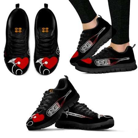 

Phlebotomisi Needle Print Shoes Black Lace Up Medical Shoes Pop Comfortable Nurse Shoes Casual Sneakrs Zapatos Plons