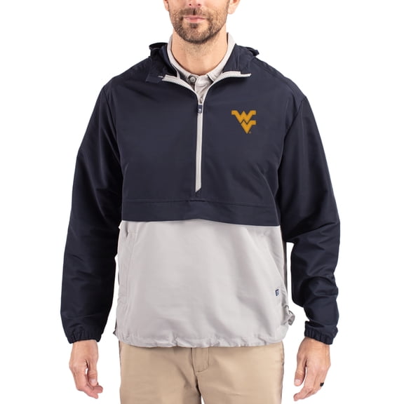 Men's Cutter & Buck Navy West Virginia Mountaineers Charter Eco Recycled Half-Zip Anorak Jacket